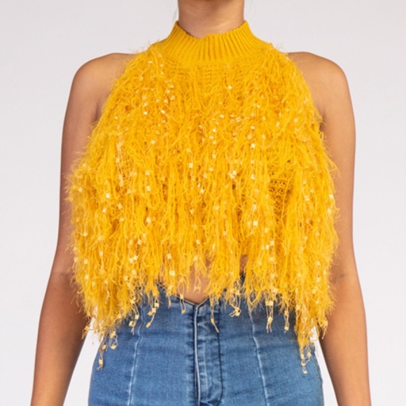Yellow Fringe Crop Top " Fun on Top" - Picture 1 of 2